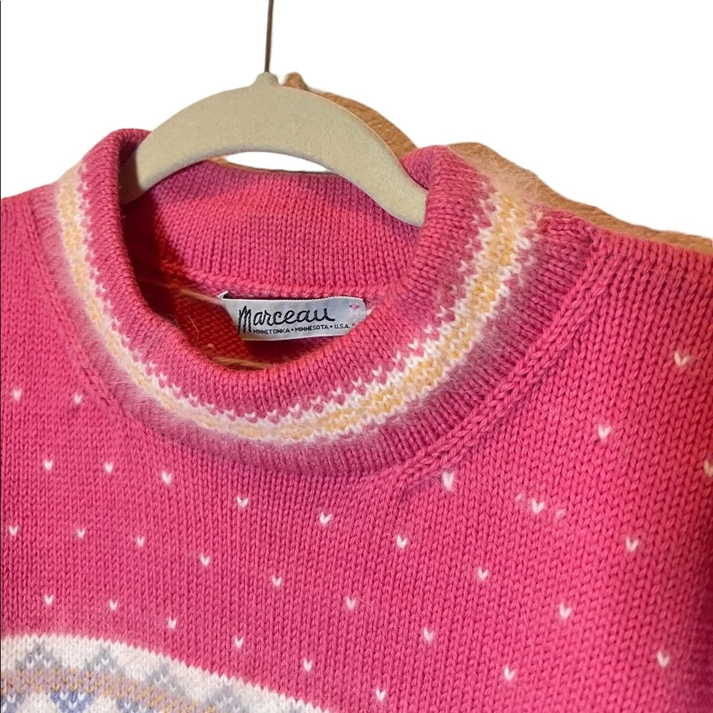 Vintage Marceau Wool Angora Fair‎ Isle Sweater Fuzzy Pink Mustard Cottagecore